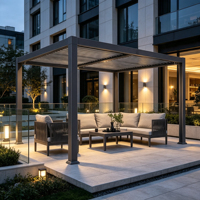 Pergola scandinave minimaliste blanche en aluminium à toit réglable électriquement, résistante à la corrosion, imperméable, avec revêtement en poudre, pour terrasse extérieure