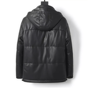Veste matelassée en cuir pour homme, design personnalisé OEM, haute qualité, respirante, décontractée, pour l'hiver, col montant, tissu en toile - Product Image 5