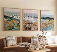HAOWAI OEMODM 3pcs Set Seni Dinding, Set 3 Poster Seni Dinding Lanskap Botani  Burung Berterbangan Seni Dinding Cetak Triptych Alam