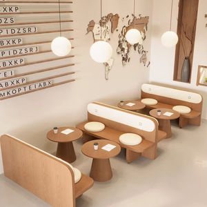 Conjunto de Muebles de Comedor Estilo Rústico con Sofá Montado en la Pared, Mesa y Sillas para Restaurante, Cafetería o Tienda de Té con Leche - Product Image 2