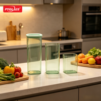 Stoples Kaca Persegi Pyglass dengan Tutup, Set Sempurna untuk Pasta, Kue, Kacang, Atur Dapur Anda dengan Rapi dan Bersih