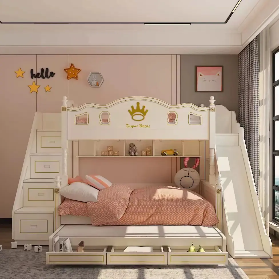 حار بيع Tlweinuo أفضل بيع سرير مرتفع خشبي الأطفال سرير علوي مع الشريحة تصميم للبنين بنات