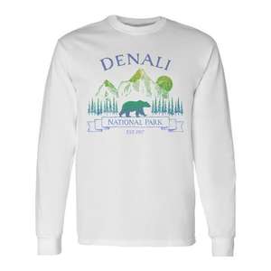 Camiseta de manga larga del Parque Nacional Denali con diseño vintage de oso, recuerdo de Alaska - Product Image 1