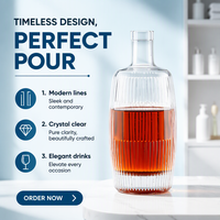 Bouteille en verre côtelée de 500 ml en forme de baril, bouteille de rhum ronde à rayures verticales avec bouchon en liège pour jus de fruits, boissons et spiritueux