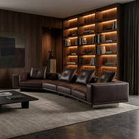 Ensemble de canapés modulaires sectionnels inclinables et convertibles en cuir véritable capitonné avec housses amovibles et sculptés CNC pour appartement et salle de sport