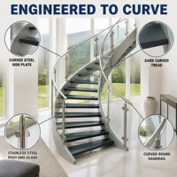 Escalier Courbé Moderne Personnalisé avec Garde-Corps en Acier Inoxydable et Verre pour Projet d'Escalier Intérieur de Villa ou Maison