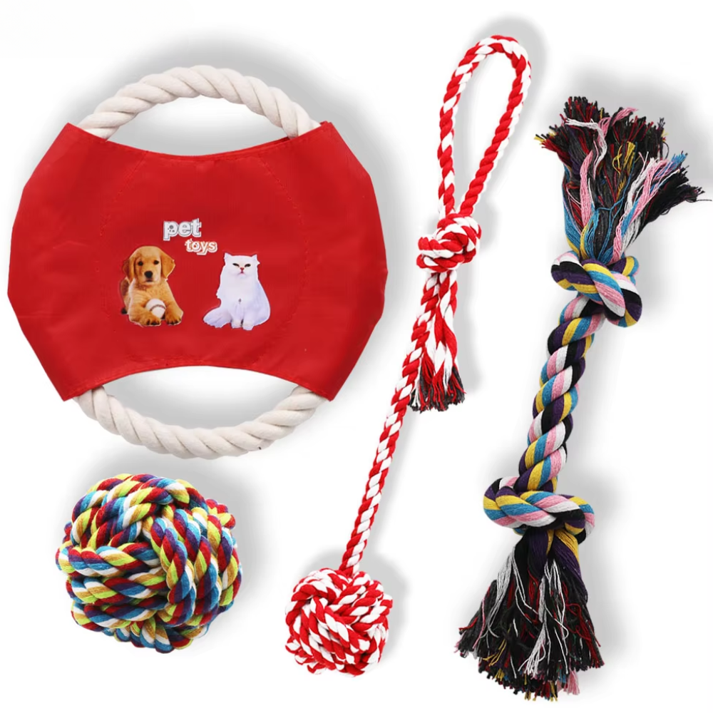 4 paquets de jouets en corde (rouge)