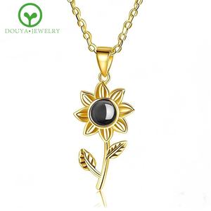 Neues Design Premium Long Zweifarbige 2 Tone Sunflowers Anhänger Foto projektion Halskette für Erinnerungen - Product Image 4