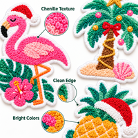Patchs en chenille personnalisés sur le thème de Noël tropical : flamants roses, palmiers, ananas, patchs brodés à repasser pour la décoration des fêtes