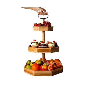 Three Tier Wooden Fruit Platter With Handle Multi Functional Serving <b>Tray</b> For Dessert Cake <b>Snack</b> Display Kitchen Decor - Product Image 5
