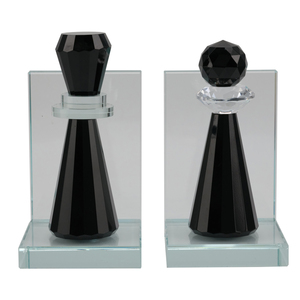 Fermalibri a forma di scacchi Re e Regina in cristallo per decorare la libreria, elegante design in vetro nero e trasparente - Product Image 3