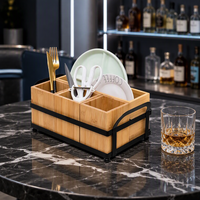 Boîte à ustensiles en bois, support de rangement pour couverts de cuisine, design en fer forgé, rangement pour couteaux, fourchettes, baguettes, organisateur de compartiments pour fournitures scolaires