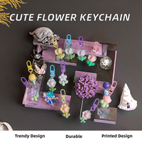 Porte-clés en plastique étanche avec pendentif en résine PVC, motifs de fleurs variées (tulipe, tournesol), style dessin animé mignon, pour sac et écouteurs