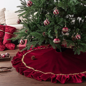 Wholesale Luxurious Christmas <b>Tree</b> Decoration Round Red Velvet Pleated <b>Tree</b> <b>Skirt</b> - Product Image 2
