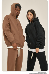 Sweat à capuche en molleton à double fermeture éclair-Intérieur confortable épais de 350GSM, design unisexe surdimensionné, collection d'automne Poids lourd et confortable - Product Image 2