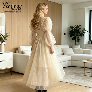 <span class=keywords><strong>Abito</strong></span> Elegante su Misura in <span class=keywords><strong>Organza</strong></span> di Seta a Maniche Lunghe, Traspirante e Confortevole per l'Estate, Servizio OEM - Product Image 3