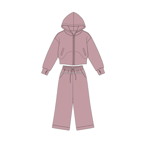 Ensemble deux pièces en polaire pour enfants : Crop top à capuche, sweat à manches longues zippé et pantalon large. Faible MOQ, prix usine, ODM et OEM. - Product Image 6