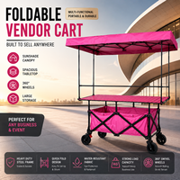 Chariot de Vente Pliant Robuste avec Auvent Pare-Soleil, Table de Présentation et Quatre Roues pour Ventes au Marché