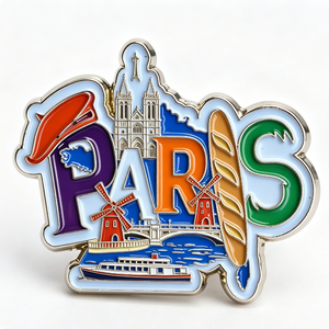 Broche Souvenir de Paris en Métal, Forme Irrégulière, Émail Dur, Design Lettre, Alliage de Zinc Électroplaqué, Article de Collection - Product Image 1