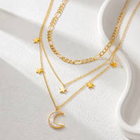 Collier Pendentif Étoile et Lune SA Jewelry en Acier Inoxydable Plaqué Or 18K avec Perle, Délicat et Empilable, pour Femme, Vente en Gros