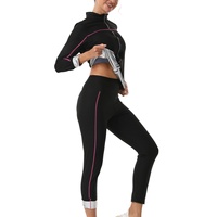 Pakaian Olahraga Pembentuk Tubuh Berpinggang Tinggi Pengontrol Perut Set Yoga Sauna Sweat Suit dengan Ritsleting Lengan Panjang Kerah Tinggi Poliester untuk di Rumah
