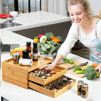 Étagère à épices moderne en bambou à 2 niveaux, durable, pour 20 pots à épices, peinte, extractible, pour comptoir de cuisine, armoire ou sol