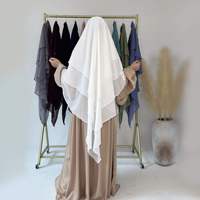 Nouveau Khimar Hijab en Mousseline de Soie Trois Couches Grande Taille Respirant Léger Anti-Plis pour Femmes Musulmanes, à Nouer Long et Multi-Usage