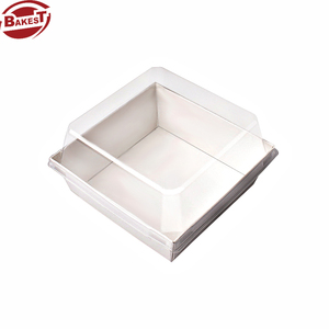 Cajas de embalaje Blanco/Bandeja Kraft <span class=keywords><strong>Papel</strong></span> de <span class=keywords><strong>pan</strong></span> cuadrado con tapa de plástico Bakest Cartón desechable Bandeja de comida de cartón blanco - Product Image 2