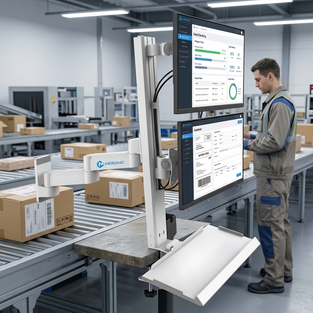 Heavy Duty Aluminum Alloy Dual Display Wall Mount Monitor Arm Durable Industrial Monitor Mount With Folding Keyboard Tray