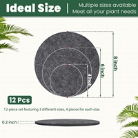 12 sous-verres absorbants pour plantes, 3 tailles (4/6/8 pouces), réversibles, en feutre rond, pour plantes d'intérieur