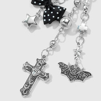 Article Tendance : Pendentif de Sac Rétro Chic avec Perles CCB, Croix, Étoile, Chauve-souris, Lune et Nœud en Argent