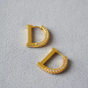 韩式精品珠宝耳环黄铜18k金D字母设计钻石耳钉