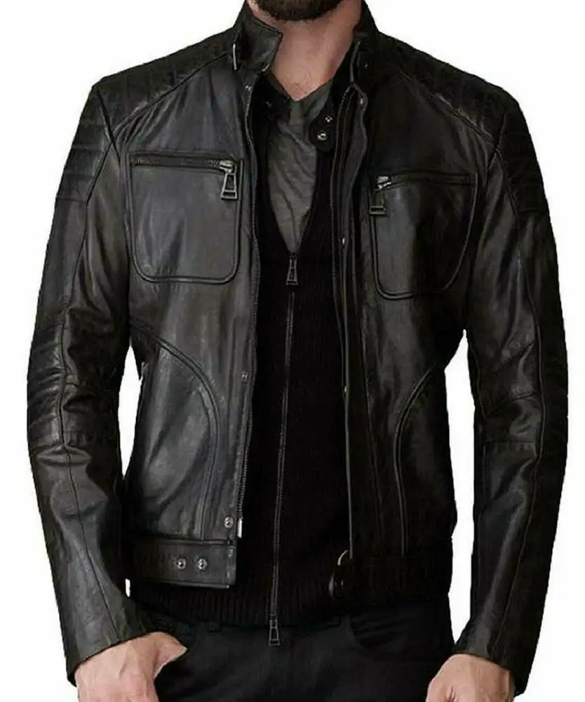 Jaqueta masculina de couro legítimo, novidade de 100%, bolsos múltiplos, aparência elegante, motociclista, slim-atacado, preço
