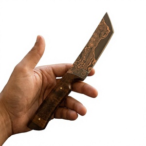 Cuchillo de Hoja Fija de Acero Damasco y Cobre con Mango de Madera, Punta Caída, Garantía de 3 Años, Personalizable, para Caza, Camping y Supervivencia - Product Image 2