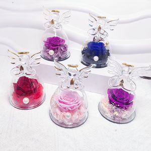 Ángel Rosa real hecho a mano en cúpula de cristal preservada de larga duración, decoración o regalo para el Día DE LA Madre y San Valentín - Product Image 1