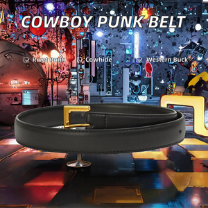 Cinturón sexy para mujer con patrón geométrico, estilo vaquero occidental, punk, con remaches, de piel de vaca europea y americana, con pin de aleación, gran oferta transfronteriza - Product Image 2