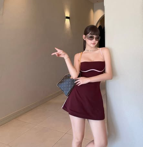 2026 New Summer Y2K Women Dress Sexy <b>Spaghetti</b> <b>Strap</b> Bodycon Mini Dress Contrast Binding Streetwear Slit Party Club Wear - Product Image 1