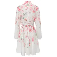 Robe élégante à manches longues pour femme, coupe ajustée, col montant, en mousseline, pour occasions printanières