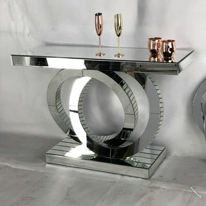 Modern Luxury Silver Glass Round Base Mirrored <strong>Console</strong> <strong>Table</strong> With Wall Mirror <strong>for</strong> Hallway Entrance - Product Image 4
