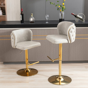 Swivel Adjustable Height Bar <b>Stools</b> with Modern PU Upholstery and Tufted Back Set of 2 for <b>Dining</b> & Living Room Metal Frame - Product Image 1
