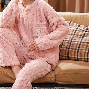 Winter <strong>Pyjamas</strong> Custom 100% Polyester Coral <strong>Fleece</strong> <strong>Women</strong> Two Piece Set Long Sleeve Pullover and Pants <strong>Pyjama</strong> - Product Image 4