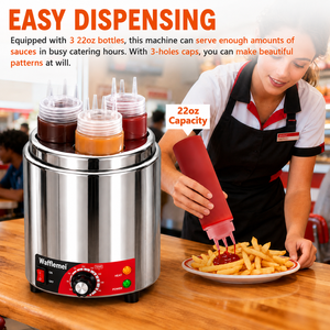 Dispensador de Salsas Comercial de Acero Inoxidable, Calentador de Condimentos con 3 Botellas, Calentador de Salsas para Queso, Chocolate y Sirope - Product Image 3