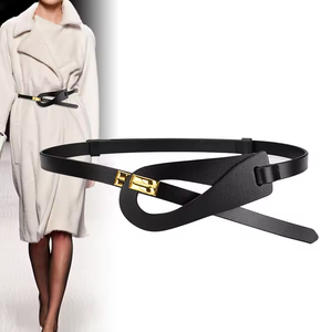 Ceinture fine noire pour femme en cuir véritable avec boucle à ardillon réglable pour tenues féminines – Vente en gros - Product Image 1