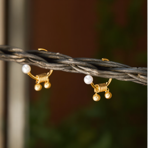 Fashion Drop <b>Earrings</b> <b>Gold</b> Plated 316L Stainless Steel Pearl Bead <b>Dangle</b> Hoop <b>Earrings</b> - Product Image 3