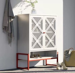 Armoire à chaussures <span class=keywords><strong>murale</strong></span> à 2 portes en acier, fine vitrine en métal, étagère à chaussures pour salon, sous-sol, chambre, placard <span class=keywords><strong>et</strong></span> couloir, vente en gros - Product Image 2