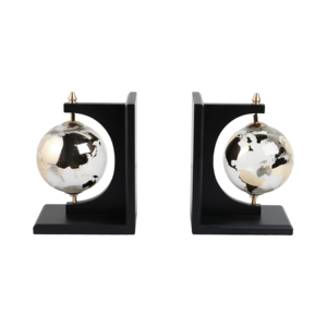 Fermalibri Moderni in Vetro a Forma di Globo con Base Nera, Accessorio Decorativo per Libreria, Supporti per Libri Scultorei - Product Image 1