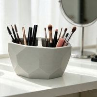 Support de bureau multifonctionnel en résine à double compartiment, faite à la main, écologique, à facettes, pour brosses à dents, pinceaux de maquillage et stylos, idéal pour la cuisine
