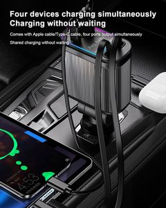 Super Fast <b>Charging</b> 4 in 1 Retractable Car Charger 180 Adjustable USB Car Charger <b>Adapter</b> With Display for iPhone 16 Samsung - Product Image 3