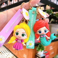 Porte-clés promotionnel en caoutchouc 3D motif princesse sirène de dessin animé mignon, accessoire personnalisé pour clés de voiture et sacs à main – Grande vente