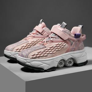 Patines <span class=keywords><strong>de</strong></span> Ruedas Deformables para <span class=keywords><strong>Mujer</strong></span>, Zapatos con Ruedas <span class=keywords><strong>de</strong></span> Doble <span class=keywords><strong>Fila</strong></span> y Cuatro Ruedas para Niñas y Mujeres, Zapatos Deportivos <span class=keywords><strong>de</strong></span> Skateboard <span class=keywords><strong>de</strong></span> Doble Propósito - Product Image 5